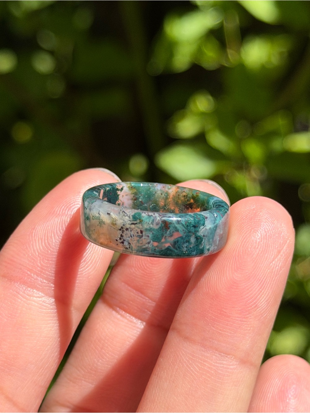 Size 7.5 Handcrafted Moss Agate Green Gemstone Ring 1800
